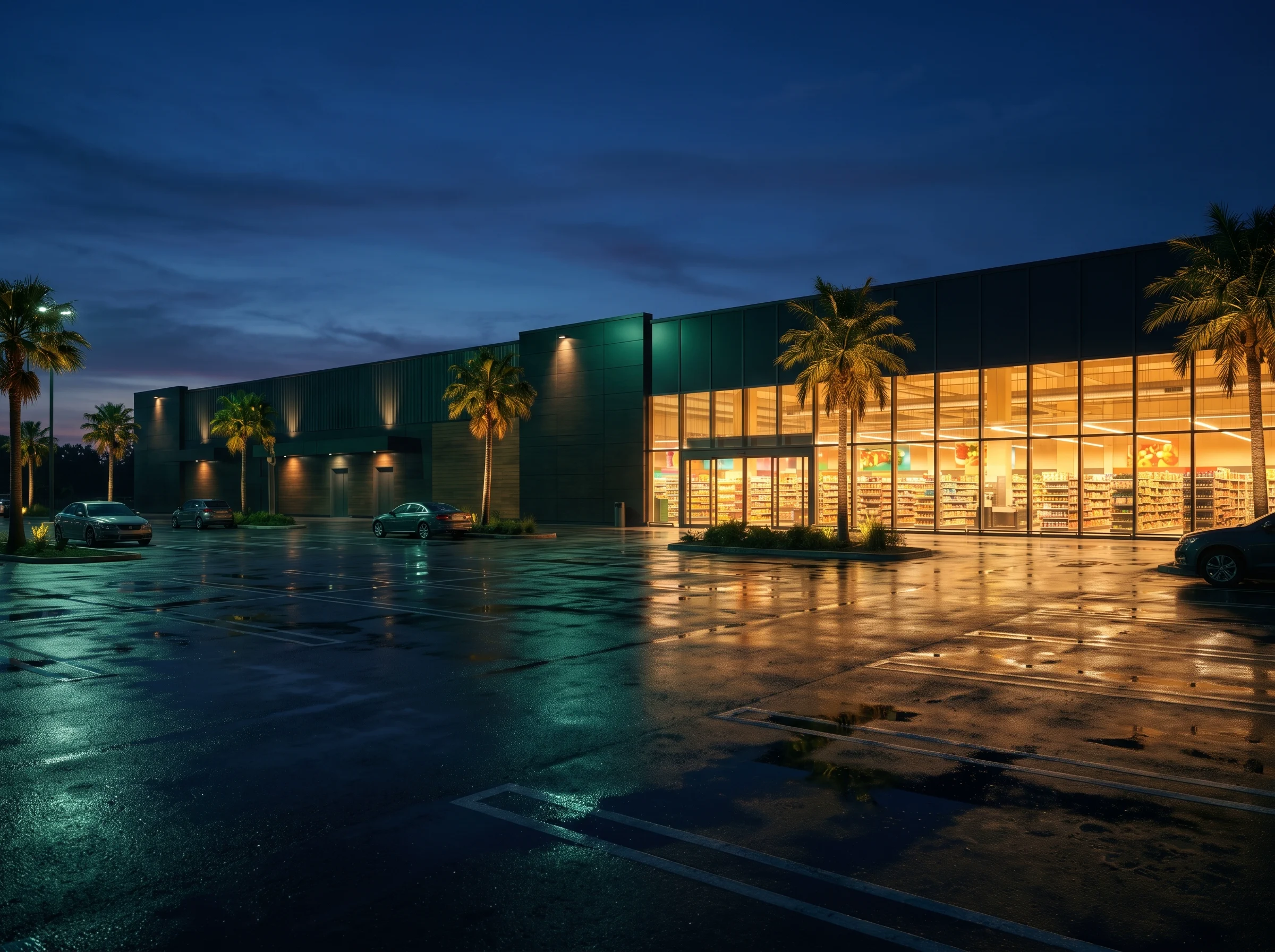 Basketa Hypermarket branch at dusk